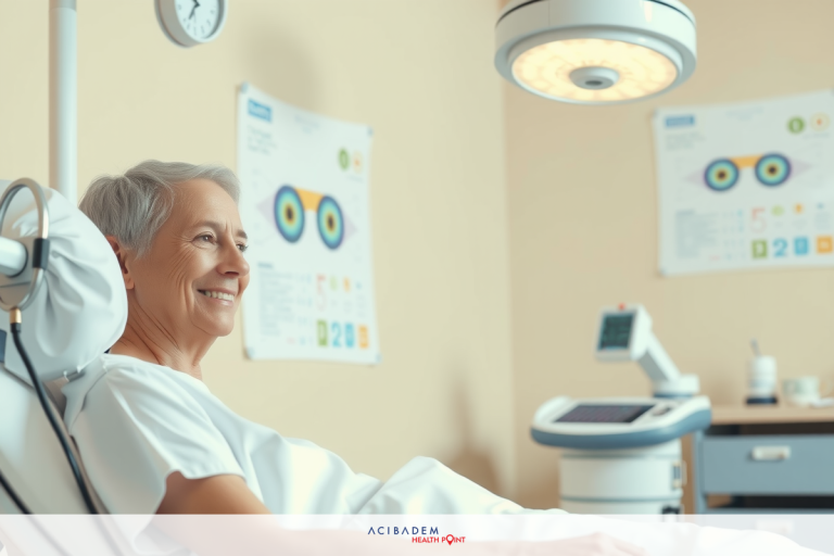 How Much Does Laser Eye Surgery Cost in the Philippines? Woman in medical setting smiling, with white wall and equipment visible.