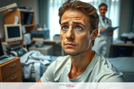 What are the signs that CAR T-cell therapy is not working? In the image, there is a man who appears to be in a hospital setting. He's wearing a white t-shirt and has a concerned look on his face. Behind him is another man, presumably a medical professional, dressed in a white coat. The environment around them includes medical equipment such as monitors and what looks like a medical chart or file on the table.