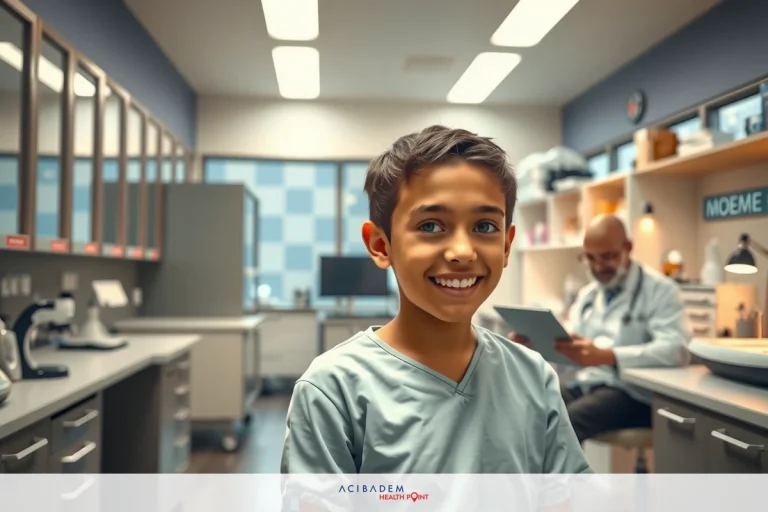 How Does CAR T-cell Therapy Help With Cancer Remission? Smiling young man in hospital lab, wearing a blue apron over scrubs, with blurred background of medical equipment and staff.