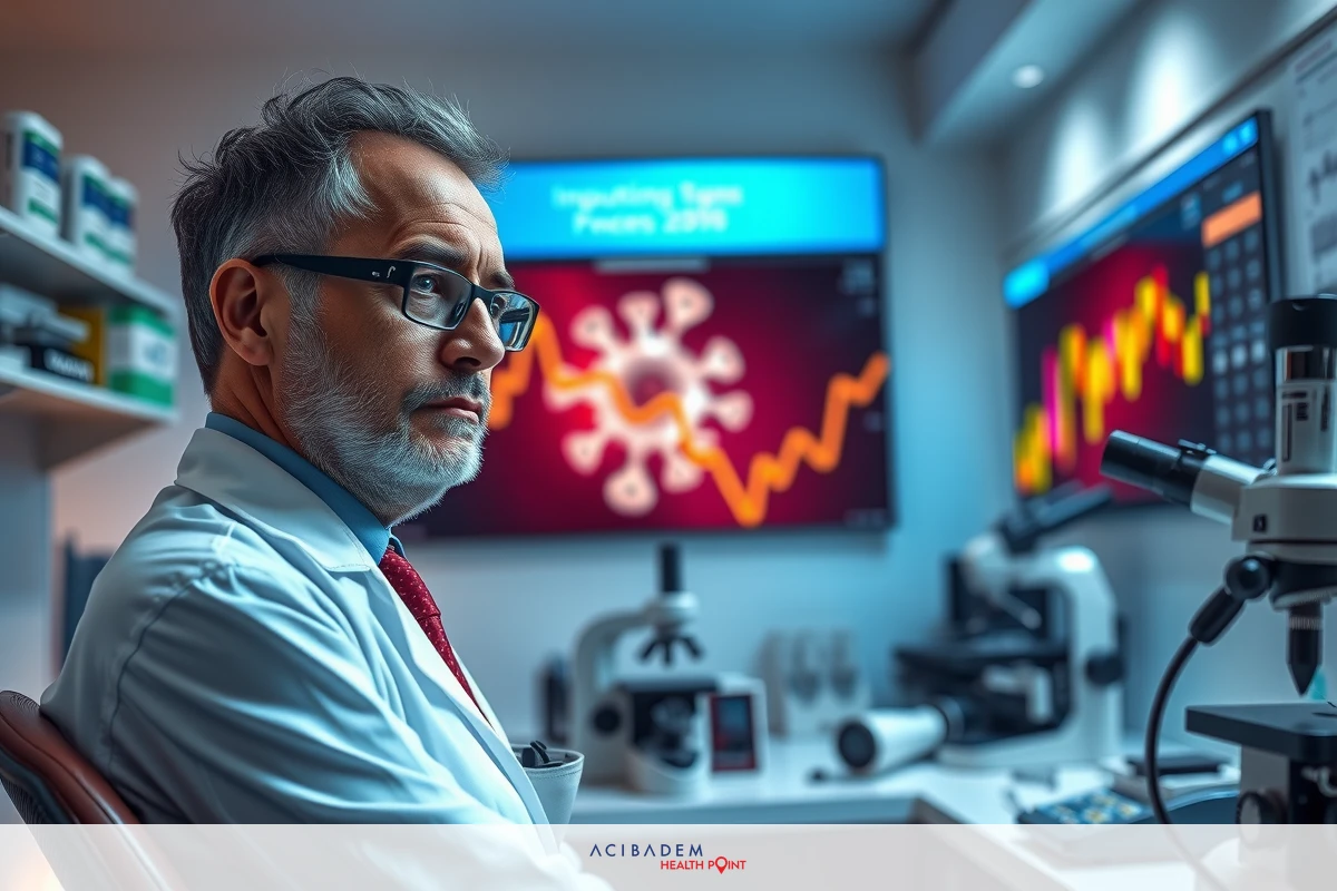 Image of a man, likely a scientist, working in a lab. He is wearing glasses and observing through a microscope with multiple monitors displaying complex data behind him.
