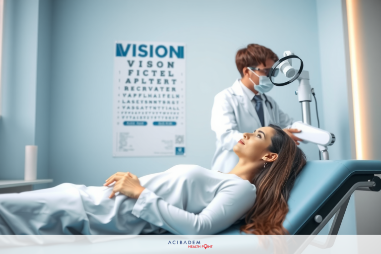 Image of a woman lying on a medical examination table, with a doctor beside her. The setting appears to be a modern and well-equipped clinic or hospital room. Medical professionals are wearing masks and lab coats, indicating a focus on hygiene and healthcare practices.