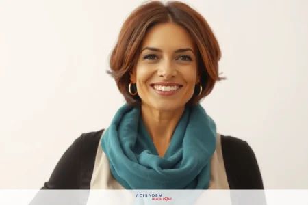 How Can Plastic Surgery Help You The image features a woman smiling, wearing a green scarf. She appears to be in an indoor setting with neutral colors, which suggests a professional or friendly environment.