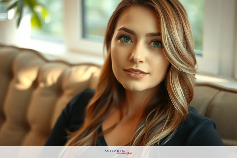 Woman sitting on a couch. She is facing the camera and appears to be engaged in an interview or conversation.