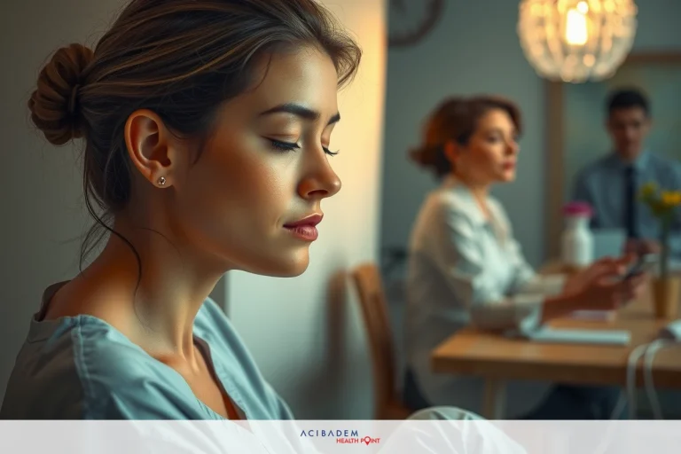 Can I Get Plastic Surgery To Look Japanese? The image features a woman in a contemplative pose. She has her eyes closed, suggesting she might be deep in thought or meditation. Her facial expression is neutral to mildly concerned.