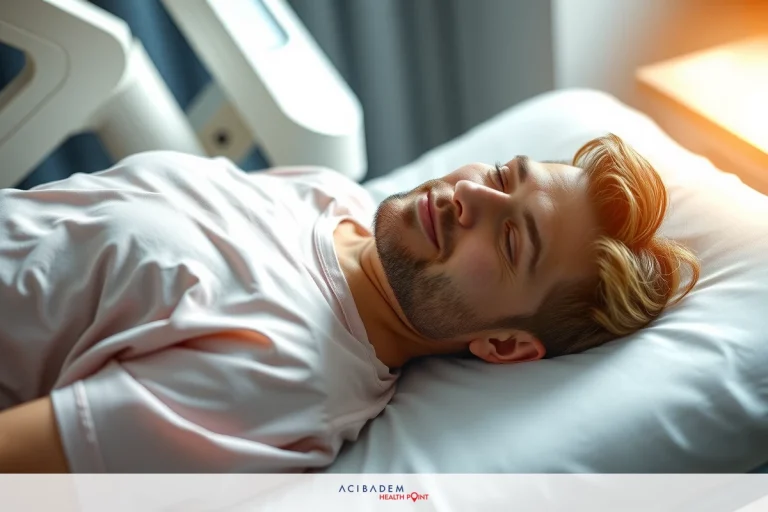The Who to see for hair loss Smiling man lying in hospital bed with medical equipment. He appears relaxed and content.