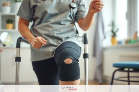 The Recognizing Symptoms of Goiter – Essential Info The image depicts a person in a medical uniform, who appears to be a healthcare professional. They are using crutches and possibly have an injured leg, as indicated by the brace or support on their right leg.