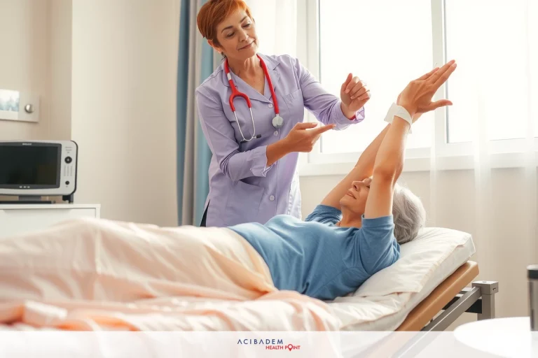 The L4 and L5 Vertebrae Location Explained The image shows a healthcare professional in an indoor setting, most likely a hospital room. The professional is wearing a purple nurse's uniform and appears to be assisting or examining a patient lying on a bed with their arm raised, possibly indicating pain or discomfort in the shoulder area.