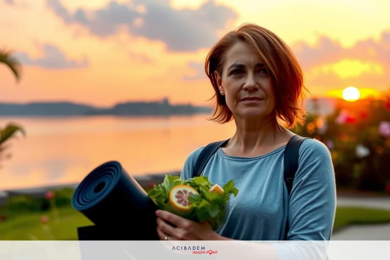 Which is an autoimmune disorder The image shows a woman standing outdoors at sunset. She is dressed in casual, comfortable attire suitable for physical activities or travel.