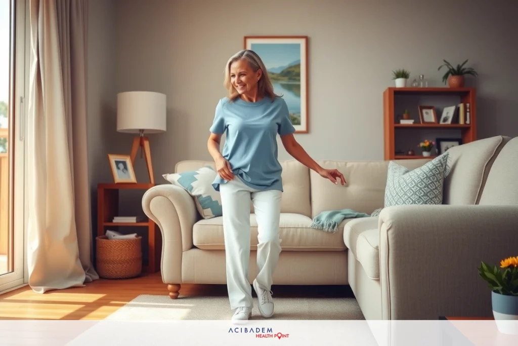 The Acetazolamide Altitude Sickness Prevention Guide In a well-lit, modern living room with neutral tones and furniture, a woman wearing casual clothes.