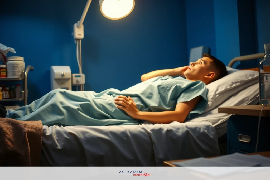 The Tea Tree Oil Allergic Contact Dermatitis Facts An image showing a person lying on a hospital bed in a room with medical equipment. The individual is resting, and the focus is on the face looking at something off to the side.