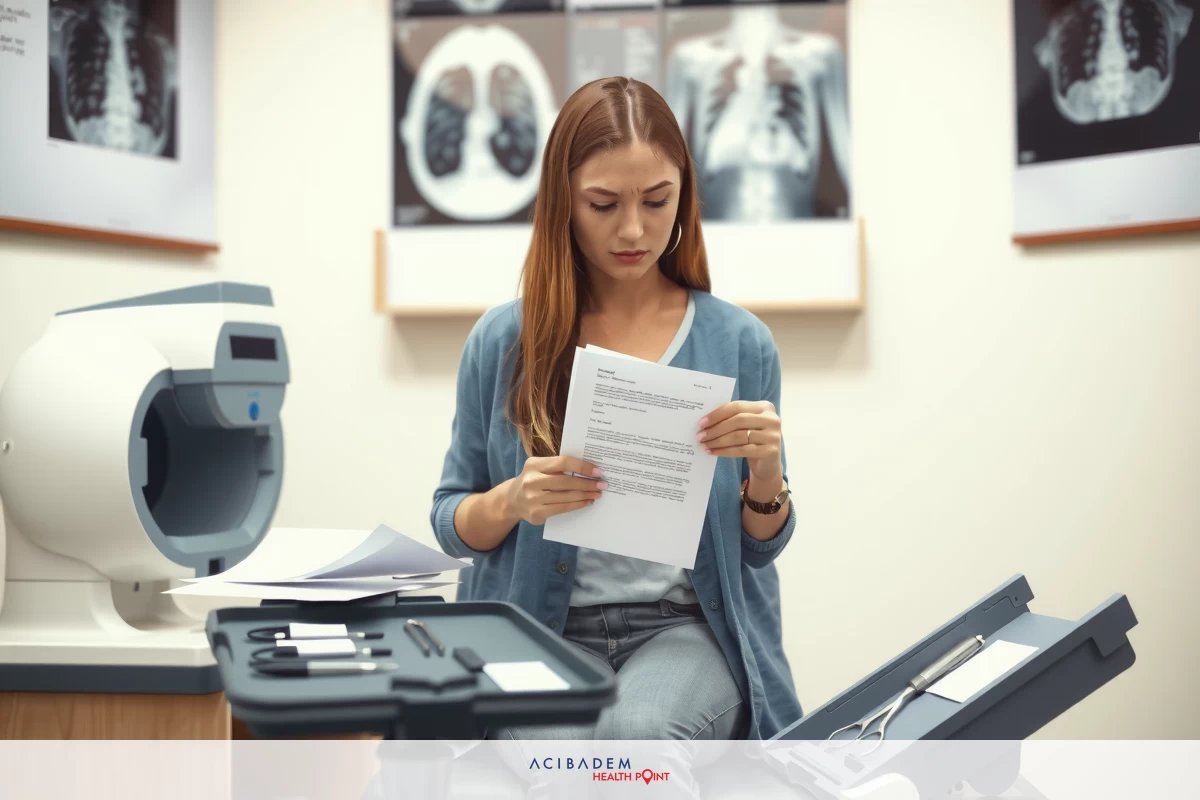 The image shows a woman sitting at a desk in an office environment. The woman is wearing a long-sleeved top and jeans, with her hair pulled back.