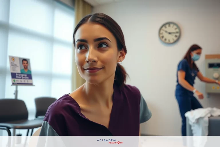 Overview of CPT Code for Ganglion Cyst Excision In the image, a woman is in what appears to be a medical setting. She is seated and wearing a medical gown with her hair tied back. Her expression seems contemplative as she looks towards her left.