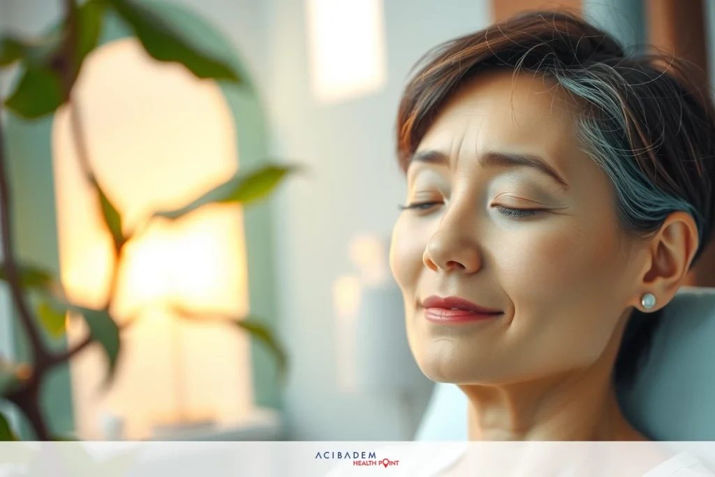 The Retinitis Pigmentosa early signs treatment timeline A woman with a relaxed expression, sitting down, eyes closed and resting. Her hair is short. The setting appears to be indoors, possibly a living space, with soft lighting creating a peaceful atmosphere.