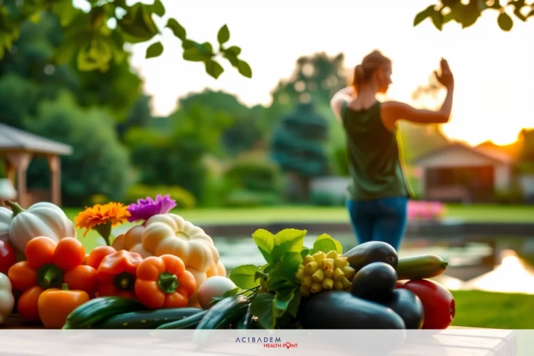 Facial Spasm Relief – Top Health Tips & Advice A person is enjoying the outdoors at sunset, standing in front of a picnic table full of fresh vegetables. The scene captures the beauty of nature with vibrant colors and a peaceful atmosphere. This image can be associated with healthy eating, wellness, and leisure activities.