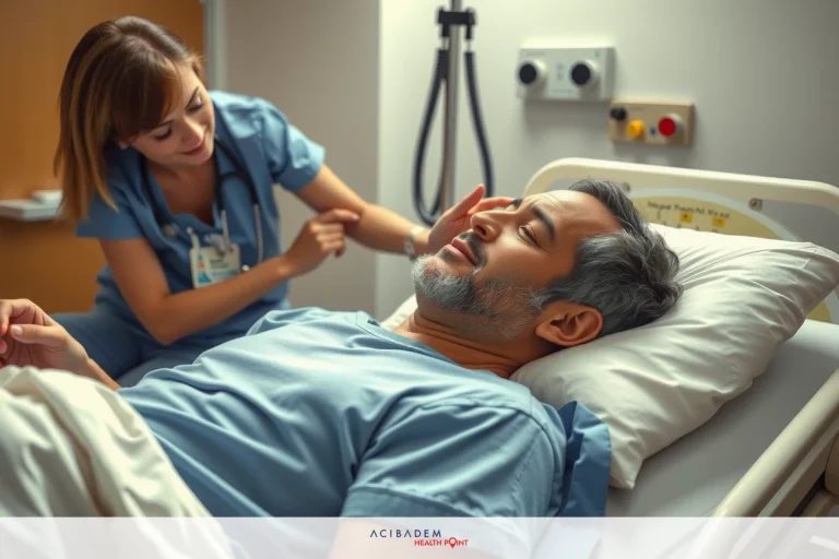 Hip Soreness – Medical Overview & Treatment Options The image shows a hospital setting with a patient lying on a bed. The patient has facial hair and appears to be older. A female healthcare professional is examining the patient's face, possibly conducting a medical procedure.