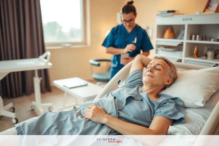 Jawline Ache – Short Explanation and Causes The image captures a hospital setting where two medical professionals are attending to their duties. One person is lying on an examination table, wearing a patient gown and appears relaxed, indicating they may be receiving a routine checkup or post-surgical care.