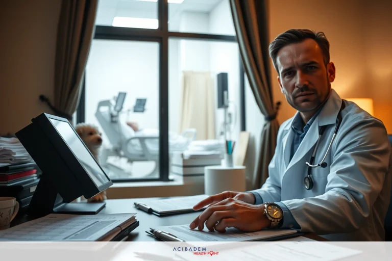 Lower Eyelid Twitch: Easy Home Remedies Relief In the image, there is a doctor in his office. He is sitting at his desk which has various medical files and patient information. The environment suggests he might be taking a break from seeing patients or reviewing their records.