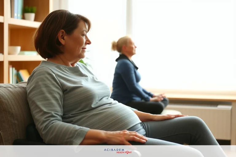 Muscle Twitch Explained in Detail: Causes & Remedies The image depicts a domestic interior scene with two individuals engaged in activities. The central figure is seated comfortably on a chair, wearing light-colored clothing, possibly during a yoga or meditation session. The individual's pose and relaxed expression suggest focus and calmness. To the left of this person stands another, dressed in darker colors with her back turned to the camera, also engaging in an activity which could be related to stretching or movement. They are both indoors, possibly in a home environment, characterized by neutral tones and natural light streaming in from the right side of the frame.