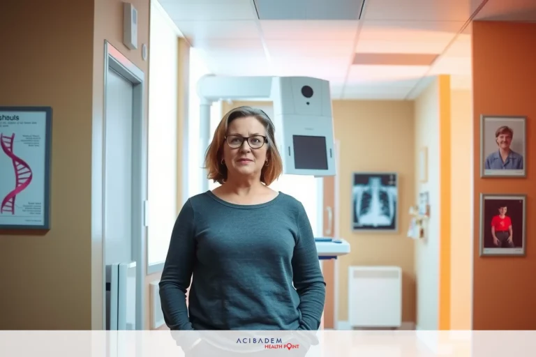 Natural Relief for Pelvic Discomfort – Learn How A woman stands in a medical office with large windows allowing natural light. She wears glasses and has short, dark hair. Her professional attire includes a long-sleeve top. In the background, there are medical equipment.