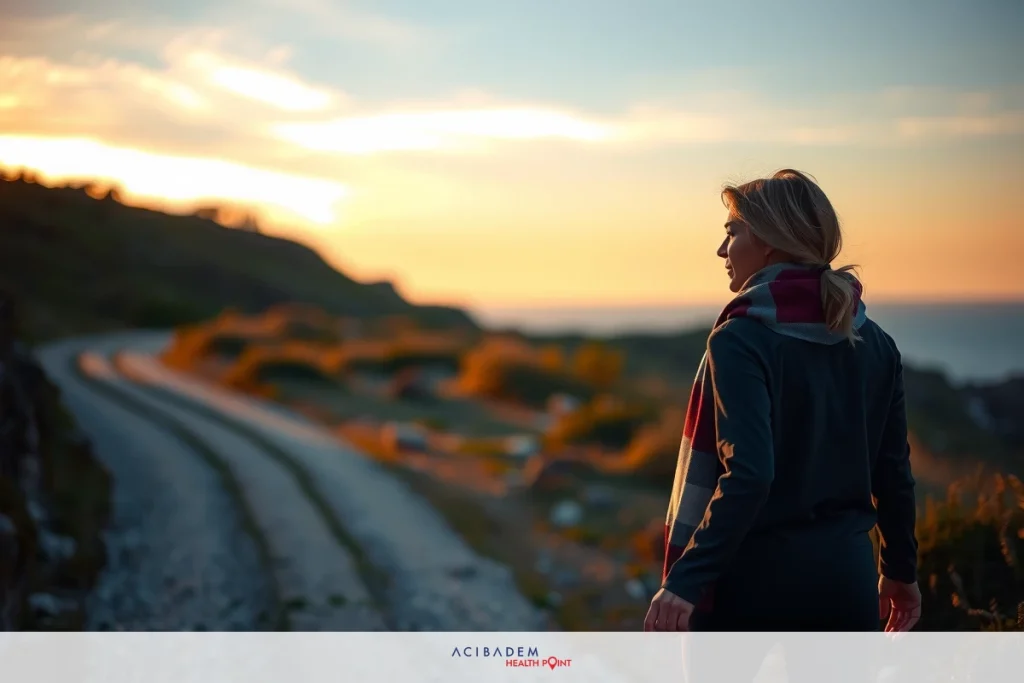 Quick Remedies for Face Swelling Relief The image depicts a person walking along a path or road at sunset, with the setting sun creating warm golden hues in the sky. The individual appears to be gazing into the distance, possibly contemplating their journey.