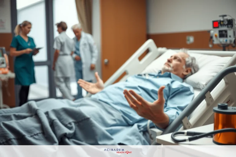 Sinus Blockage: Causes and Prevention Explained A hospital room with medical personnel attending to a patient on a bed. The patient appears distressed or confused while the staff work diligently.