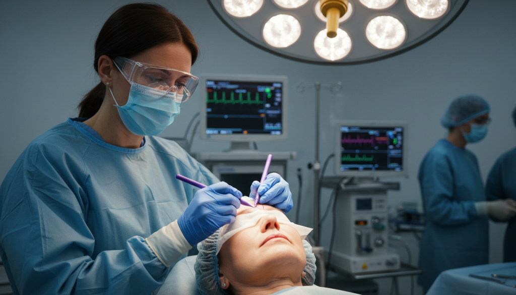 Brow lift procedure for forehead rejuvenation Brow lift procedure for forehead rejuvenation