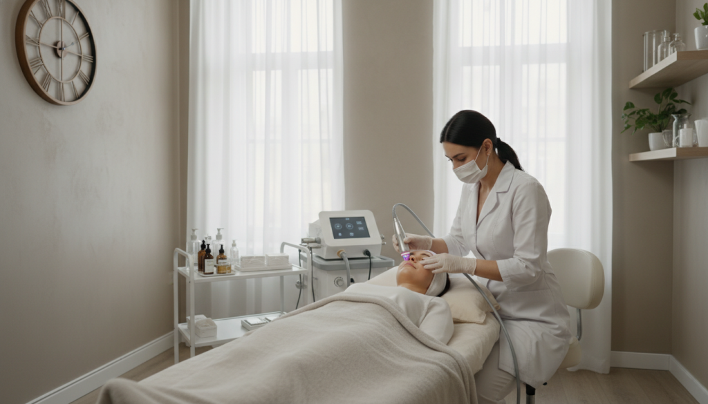 Microneedling and radiofrequency treatments for facial rejuvenation