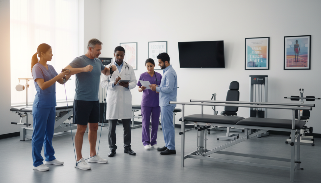Multidisciplinary medical team focusing on spinal rehab