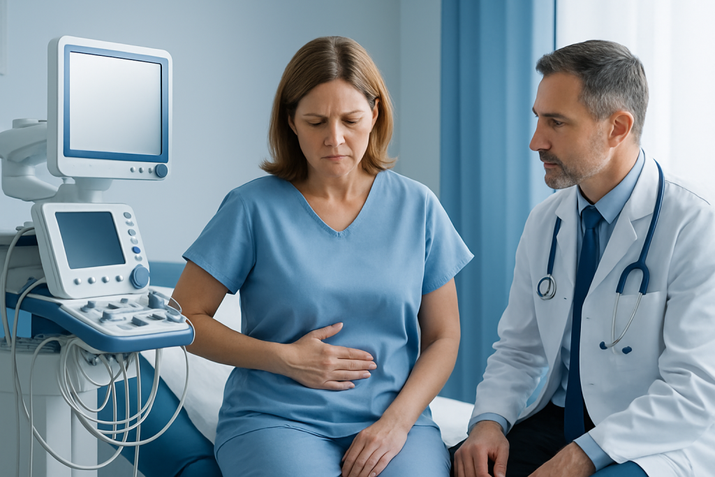 Symptoms — stomach pain and right side