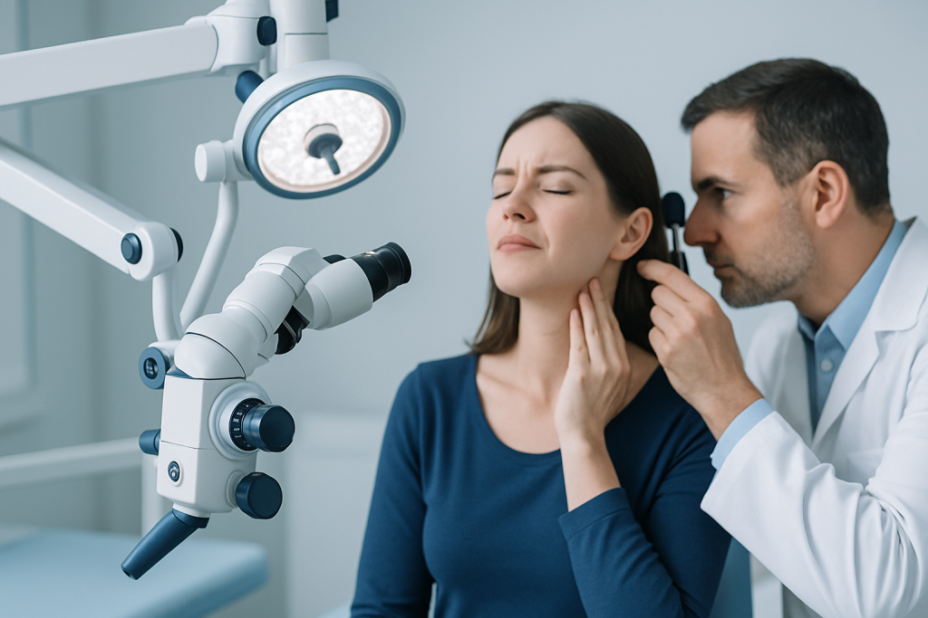 Symptoms — painful sore throat and earache