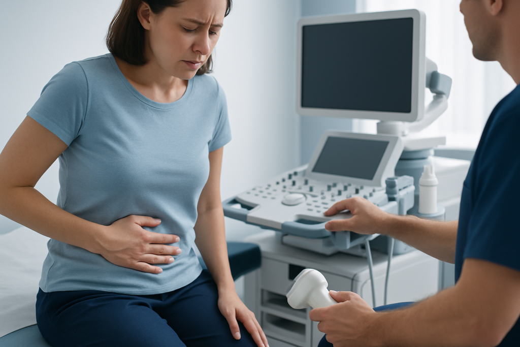 Symptoms — pain in lower left side of belly
