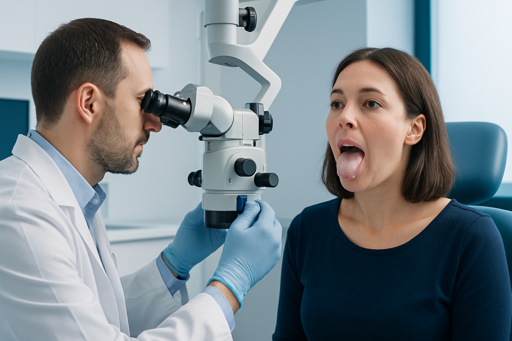 Symptoms — white tongue and spots