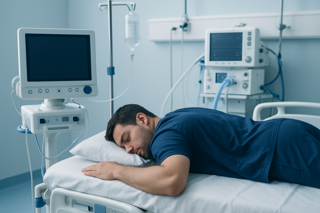 Symptoms and situations where prone positioning is mentioned — prone position
