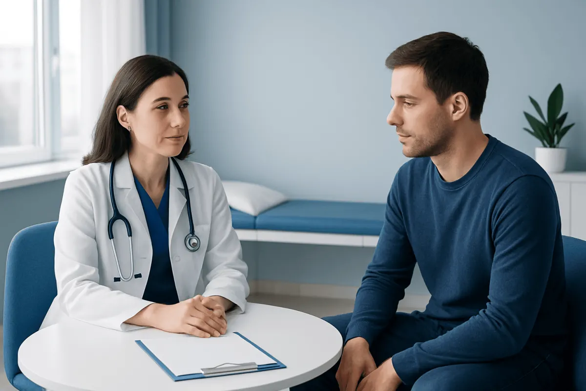 Doctor consulting with a patient in a medical office setting.