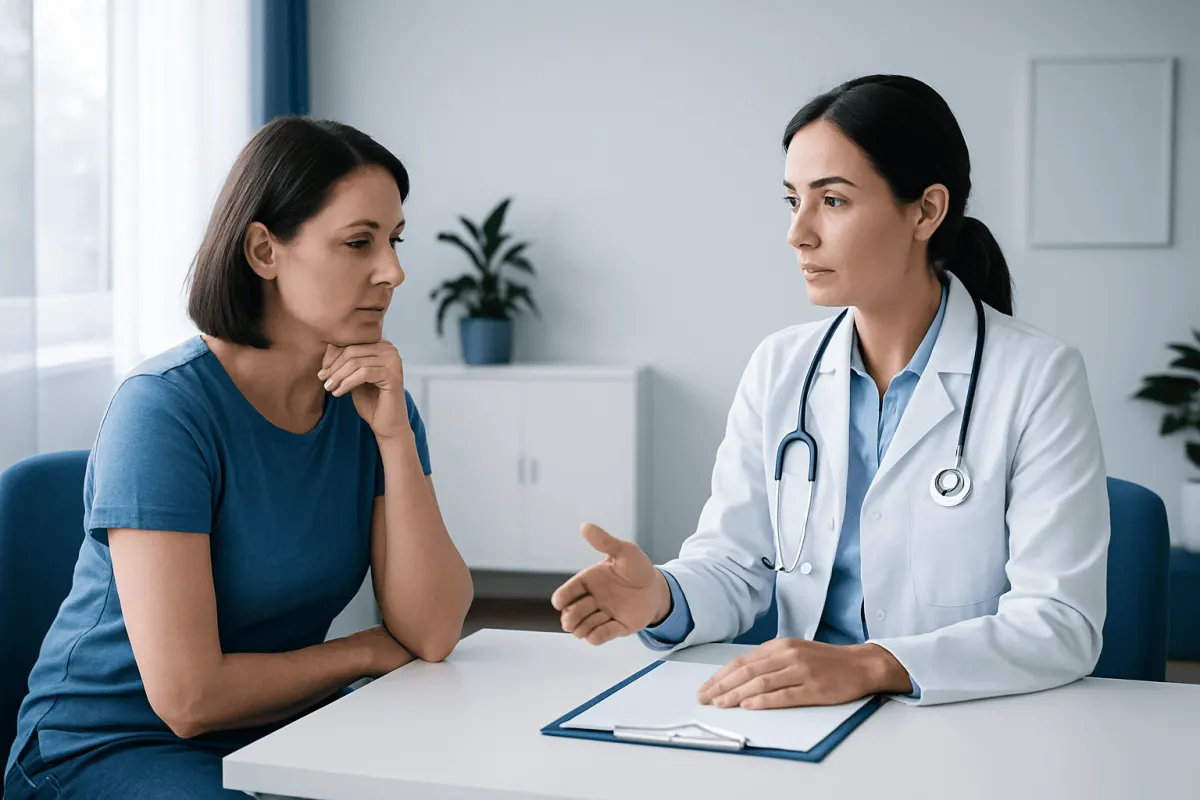 Doctor consulting with a patient about post-flu shot care.