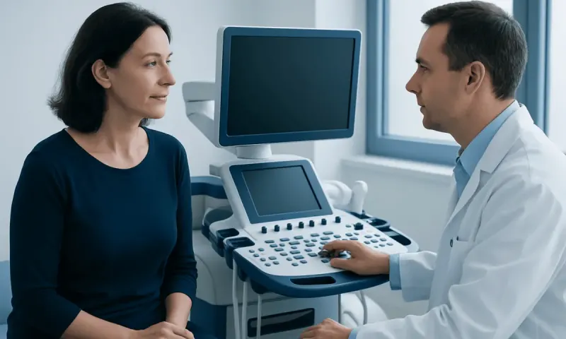 Doctor consulting with a patient in a medical examination room.