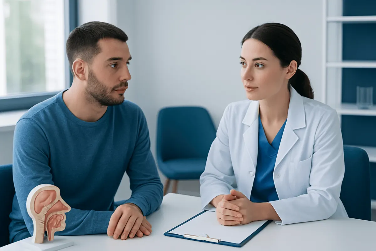 Patient consulting with doctor about Fess surgery options at Acibadem Hospital.