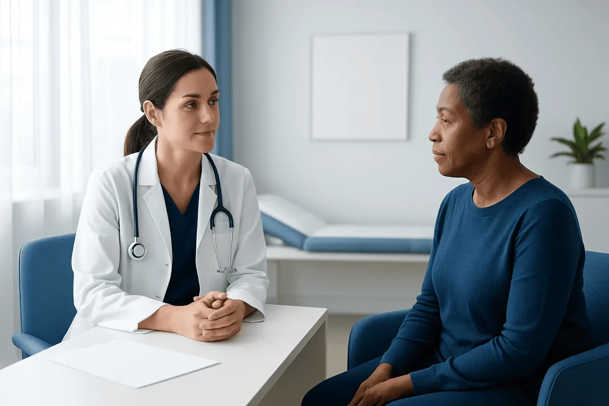 Doctor consulting with a patient in a medical office setting.