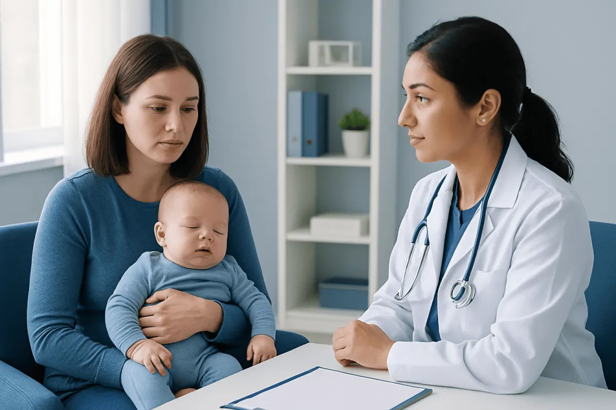 Pediatric consultation for bronchiolitis in a baby at a hospital.