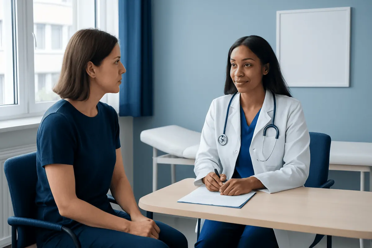 Doctor consulting with a patient in a medical office setting.