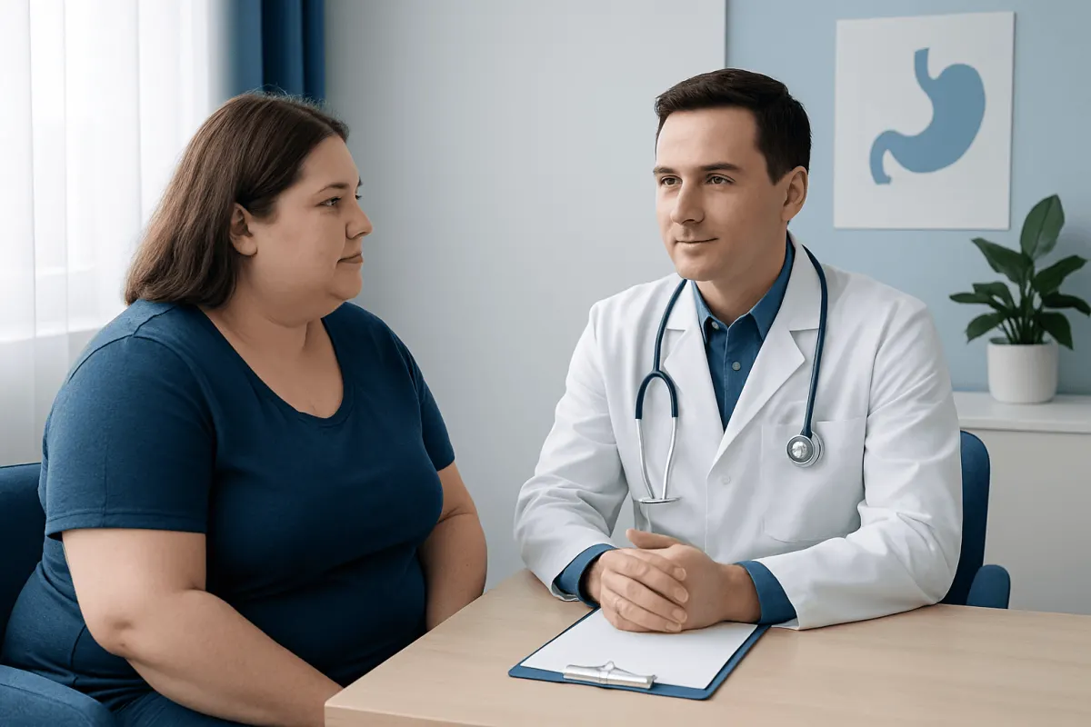 Doctor consulting with a patient about weight loss options at Acibadem Hospitals.