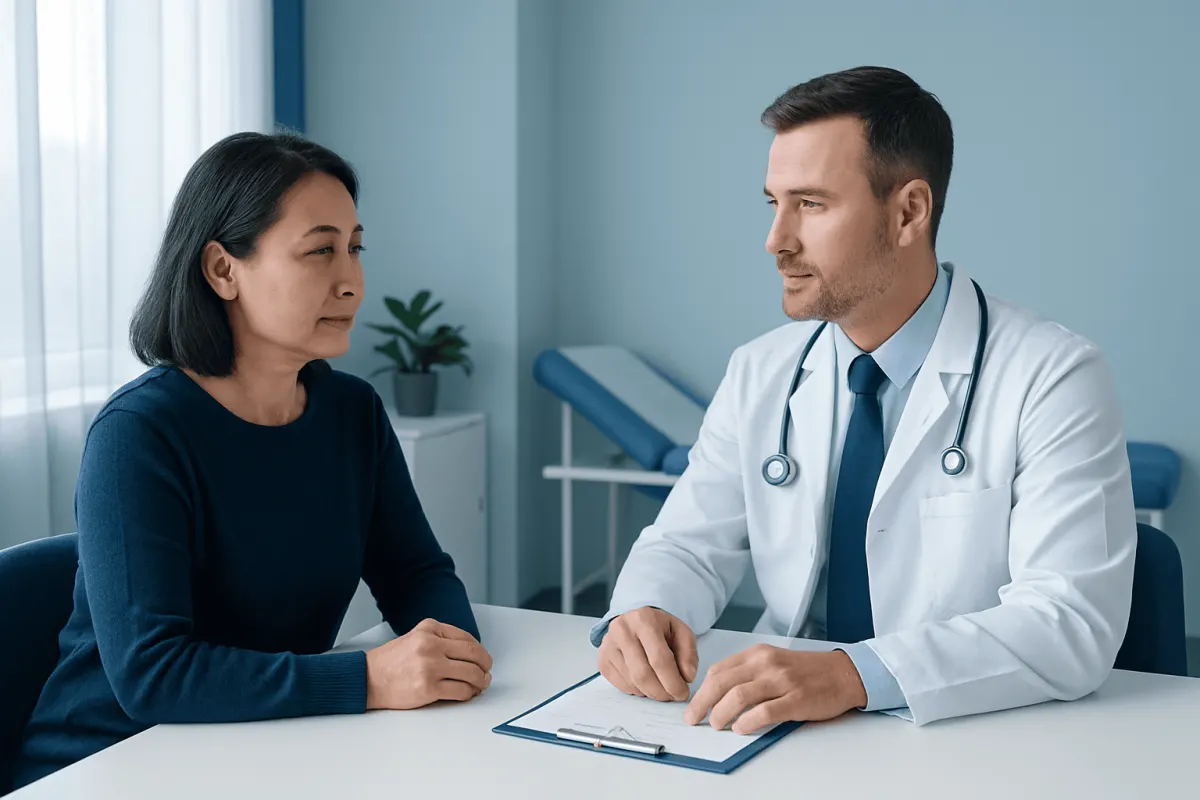 Doctor consulting with a patient in a medical office at Acibadem Hospitals Group.