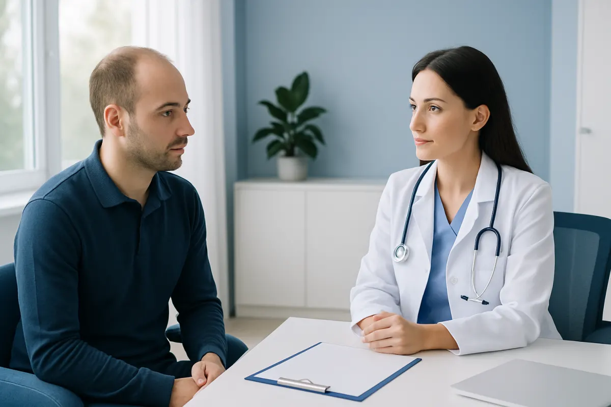 Patient consulting with doctor at Acibadem Hospital in Turkey.