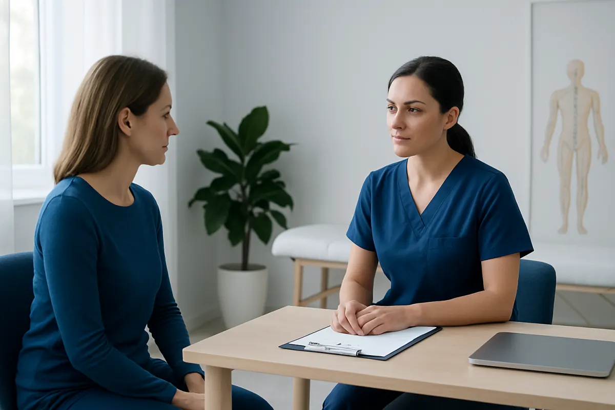 Medical consultation between a patient and healthcare professional at Acibadem Hospital.