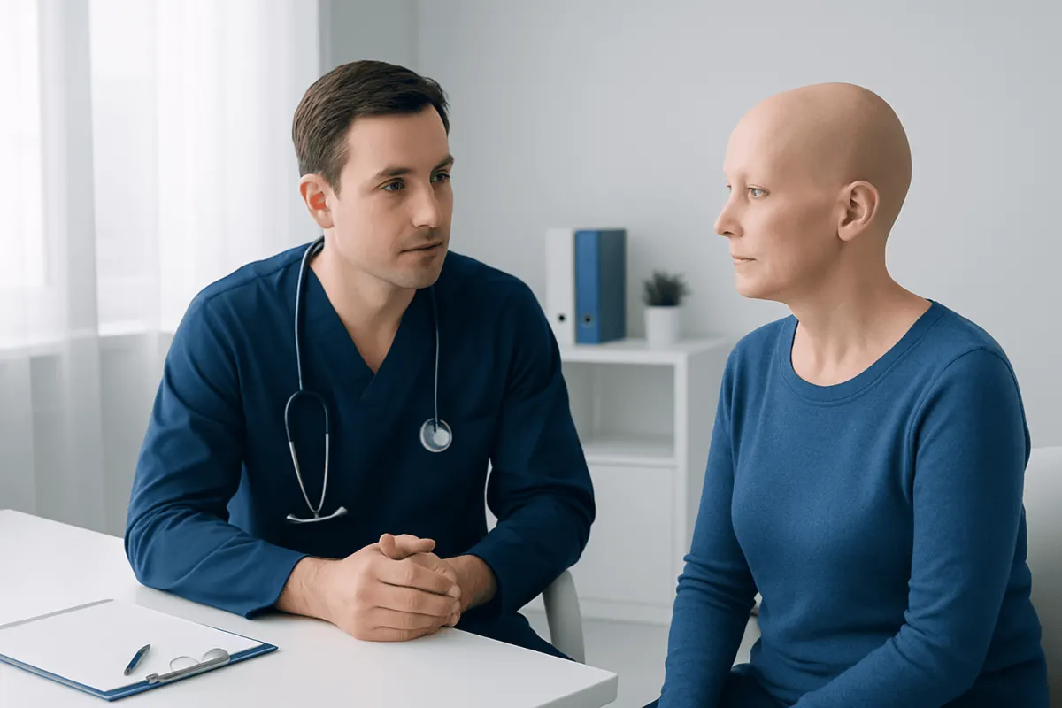 Doctor consulting with patient in a medical office setting.