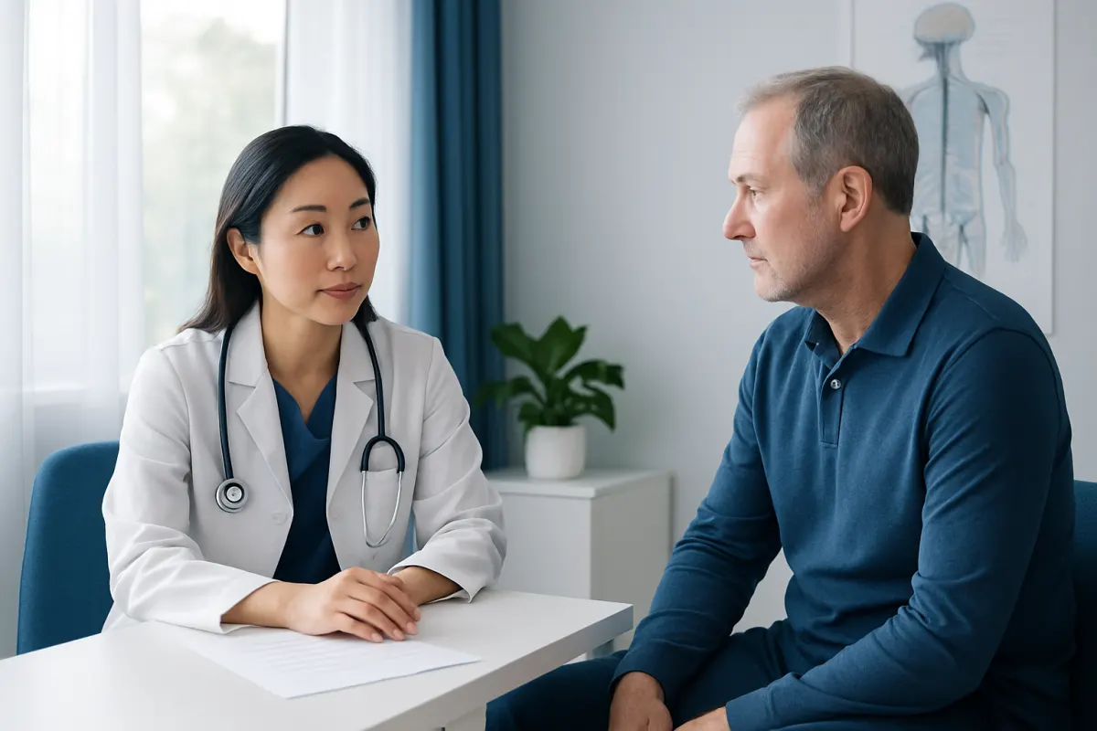 Doctor consulting with a patient about nerve damage repair options.