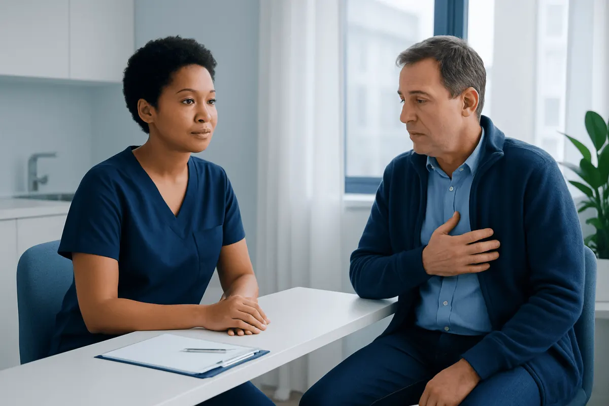 Doctor consulting with a patient in a medical office.