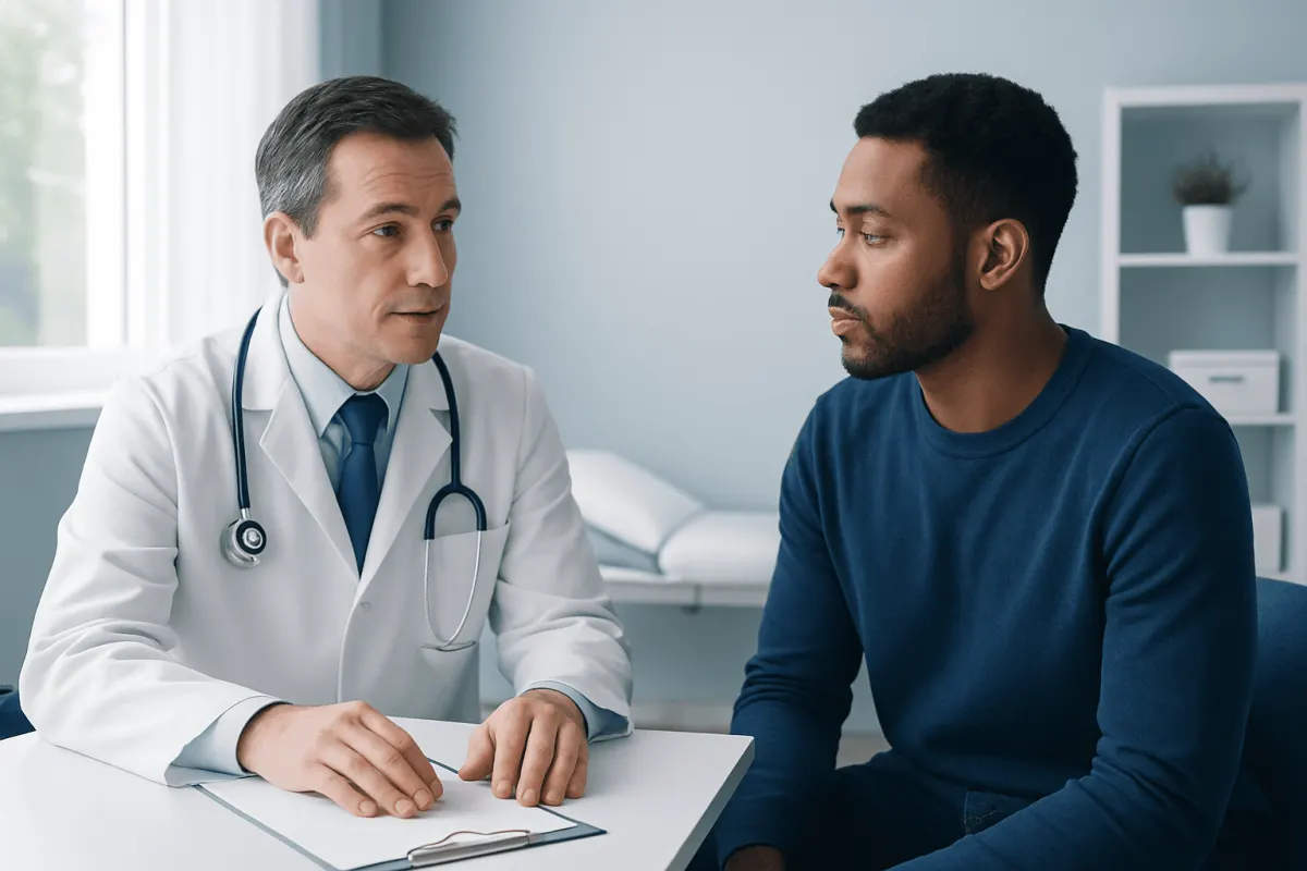 Doctor consulting with a patient in a medical office.