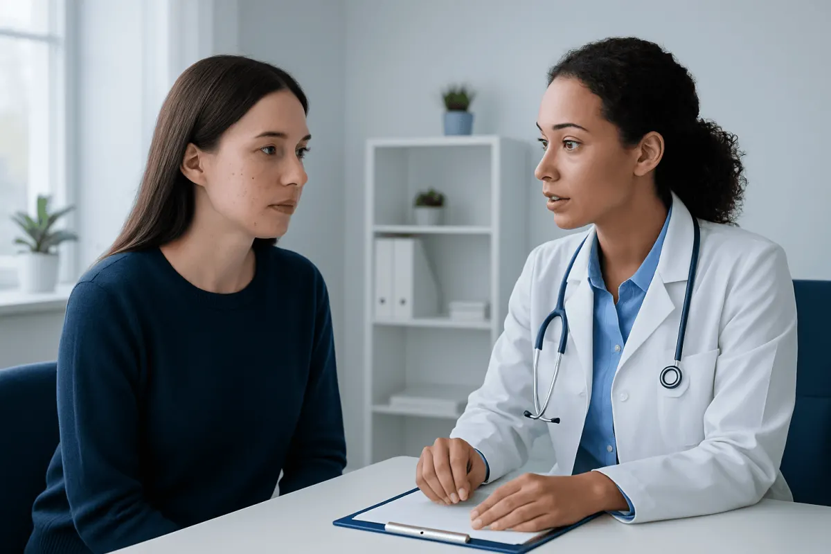 Doctor consulting with a patient in a medical office setting.
