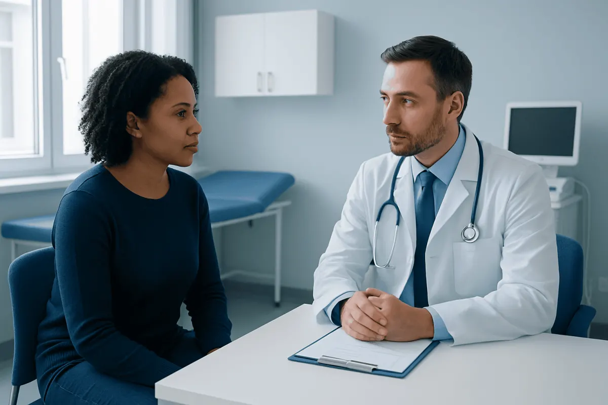 Doctor consulting with a patient in a medical office setting.